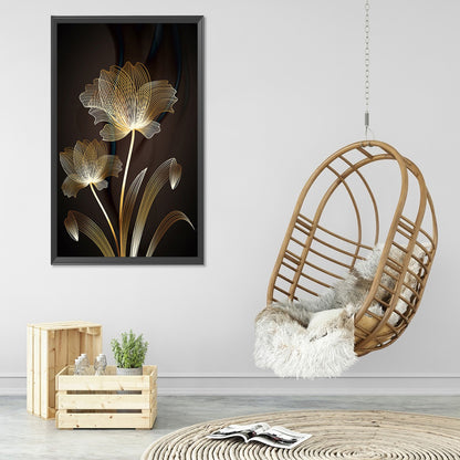 Black Gold Flowers Leaves - Full Round Drill Diamond Painting 40*60CM