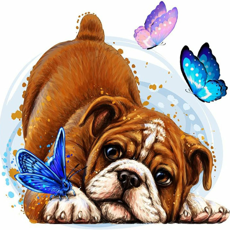 Butterfly And Puppy - Full Round Drill Diamond Painting 30*30CM