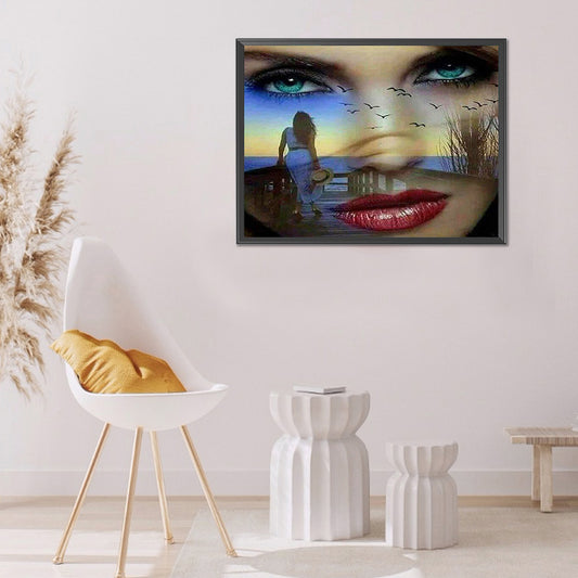 European And American Woman Poster - Full Round Drill Diamond Painting 60*50CM