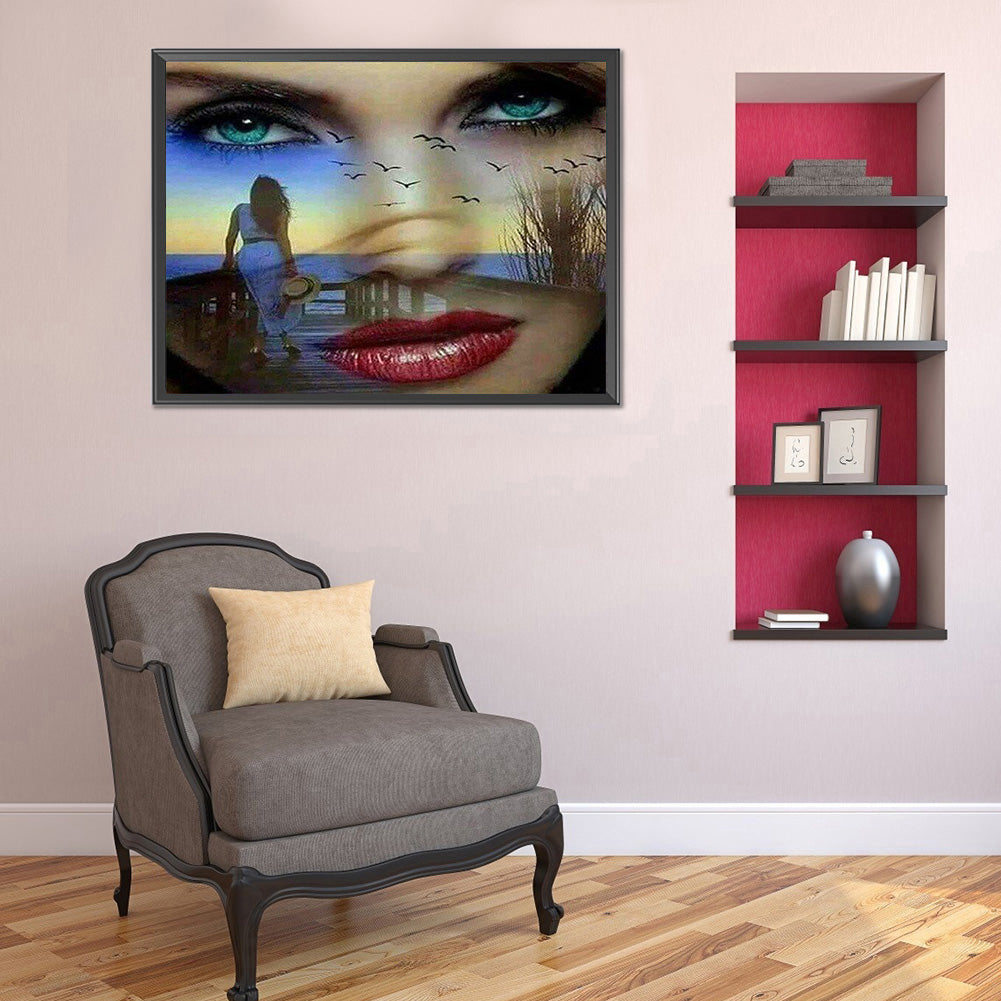 European And American Woman Poster - Full Round Drill Diamond Painting 60*50CM