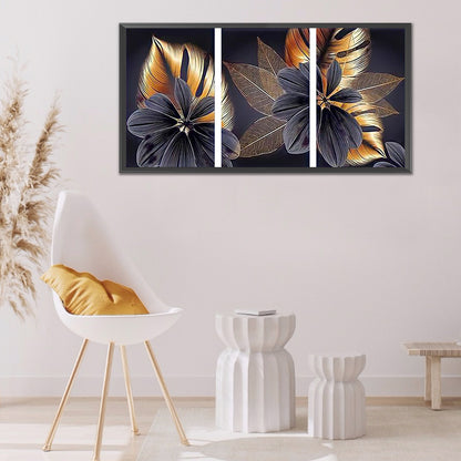 Black Gold Leaves - Full Round Drill Diamond Painting 90*45CM