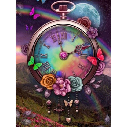 Flower Clock - Full Round Drill Diamond Painting 30*40CM