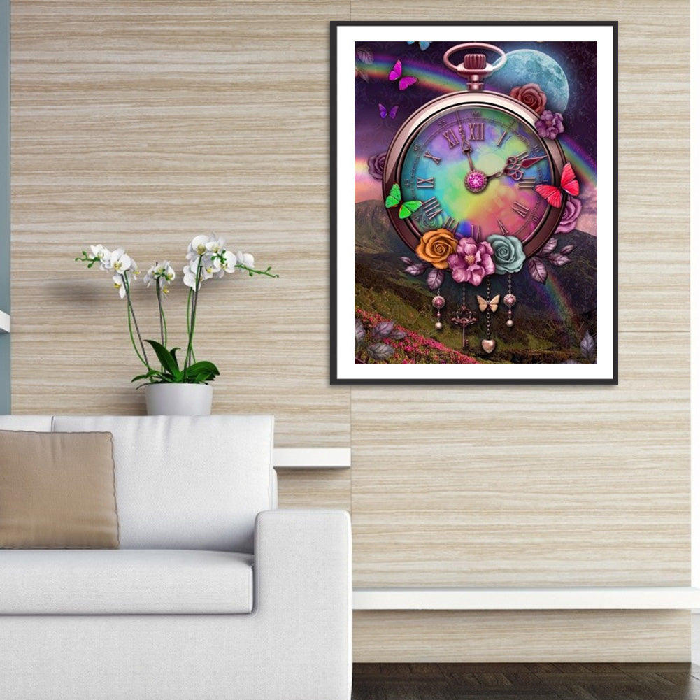 Flower Clock - Full Round Drill Diamond Painting 30*40CM