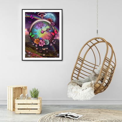 Flower Clock - Full Round Drill Diamond Painting 30*40CM