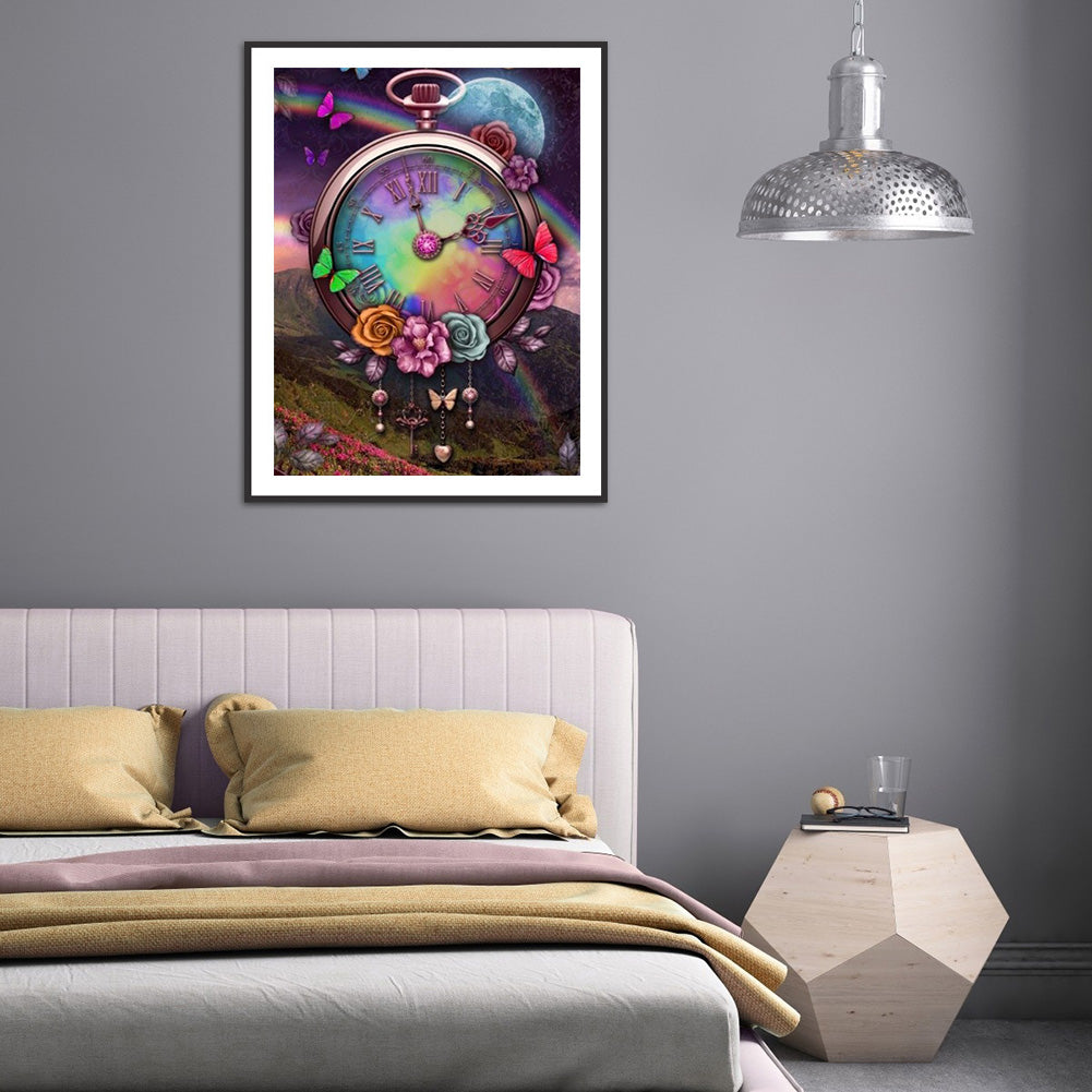 Flower Clock - Full Round Drill Diamond Painting 30*40CM