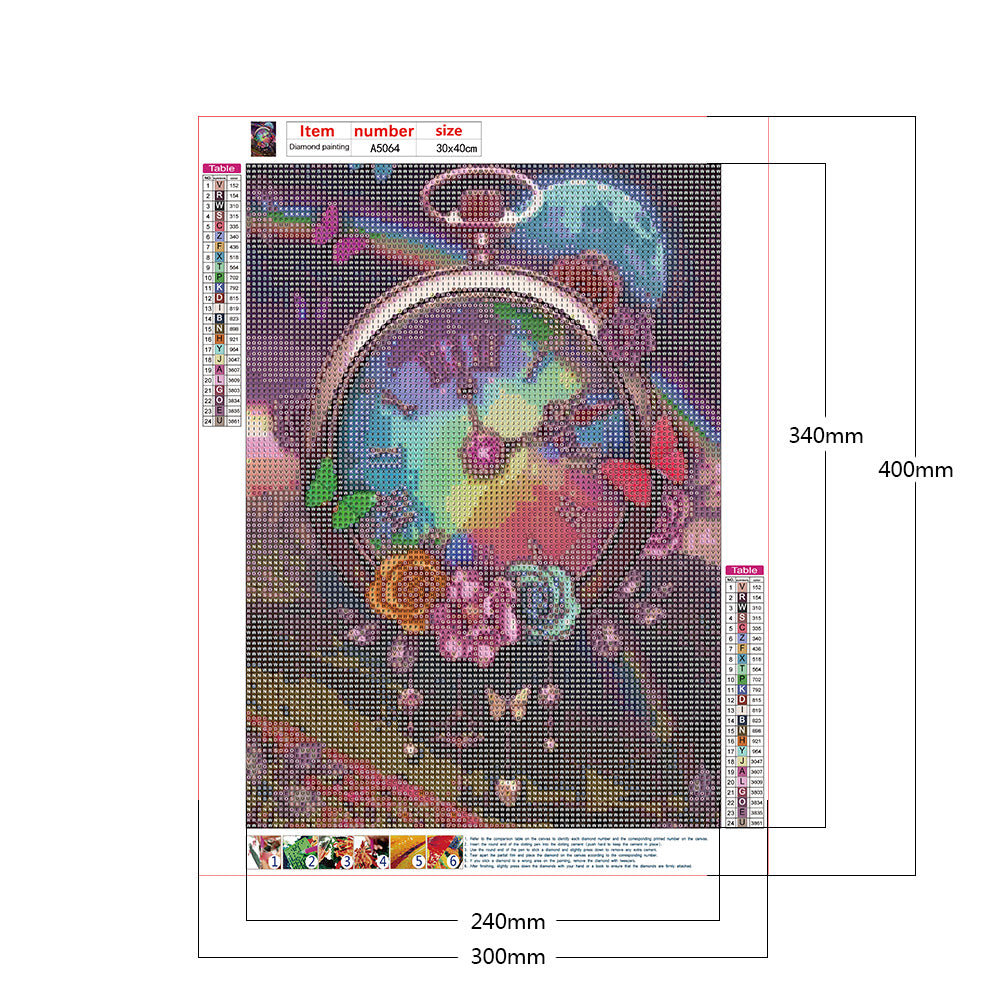 Flower Clock - Full Round Drill Diamond Painting 30*40CM
