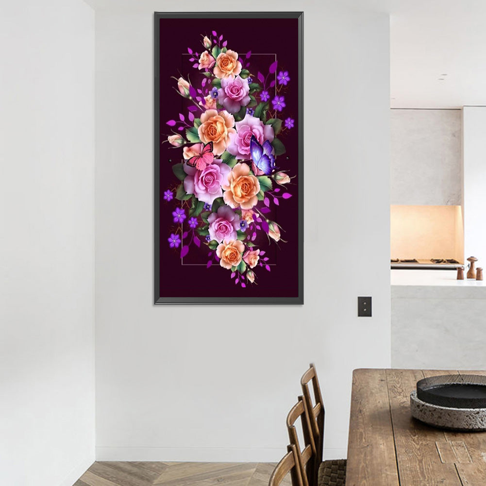 Flower Butterfly - Full Round Drill Diamond Painting 45*80CM