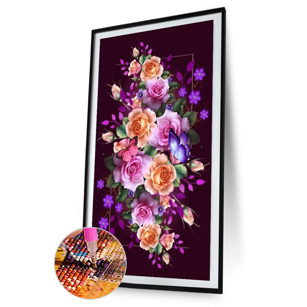 Flower Butterfly - Full Round Drill Diamond Painting 45*80CM