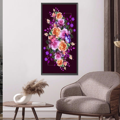 Flower Butterfly - Full Round Drill Diamond Painting 45*80CM