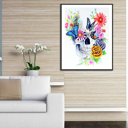 Butterfly Flower Skull - Full Round Drill Diamond Painting 30*40CM