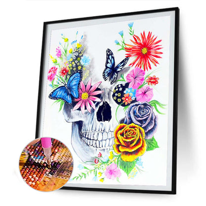 Butterfly Flower Skull - Full Round Drill Diamond Painting 30*40CM