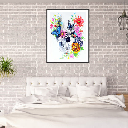 Butterfly Flower Skull - Full Round Drill Diamond Painting 30*40CM