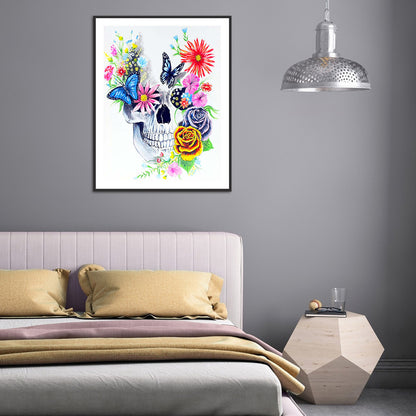 Butterfly Flower Skull - Full Round Drill Diamond Painting 30*40CM