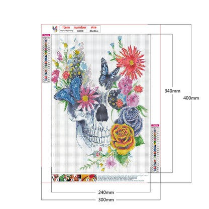 Butterfly Flower Skull - Full Round Drill Diamond Painting 30*40CM