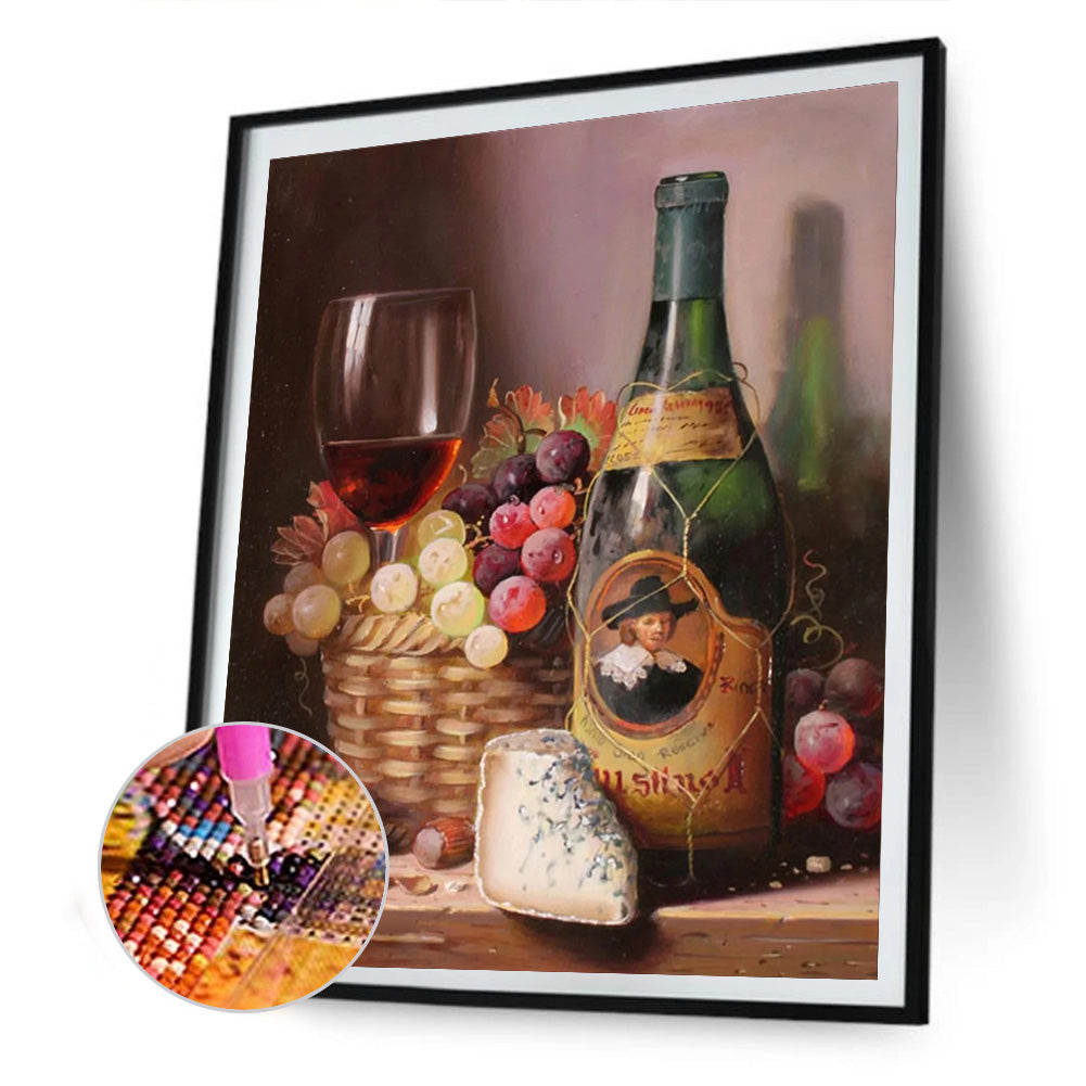 Classical Red Wine Bottle - Full Round Drill Diamond Painting 30*40CM