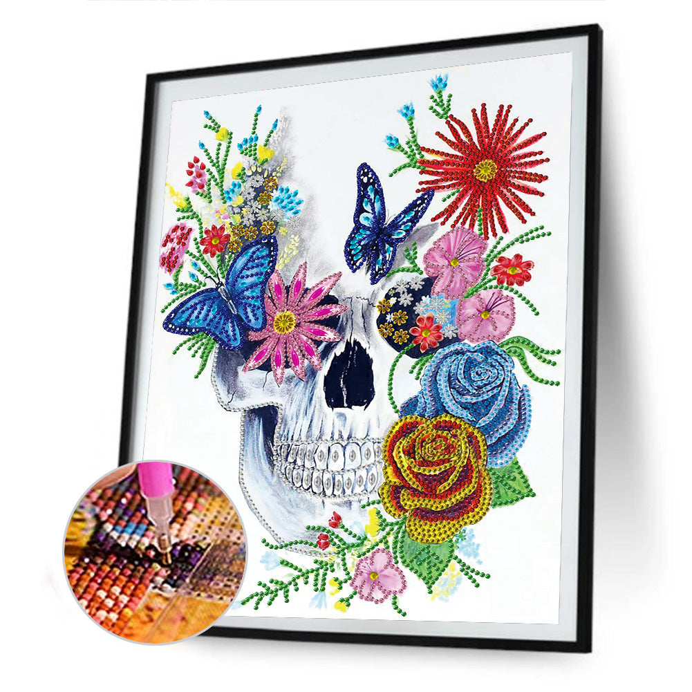 Flower Skull - Special Shaped Drill Diamond Paiting 30*40CM