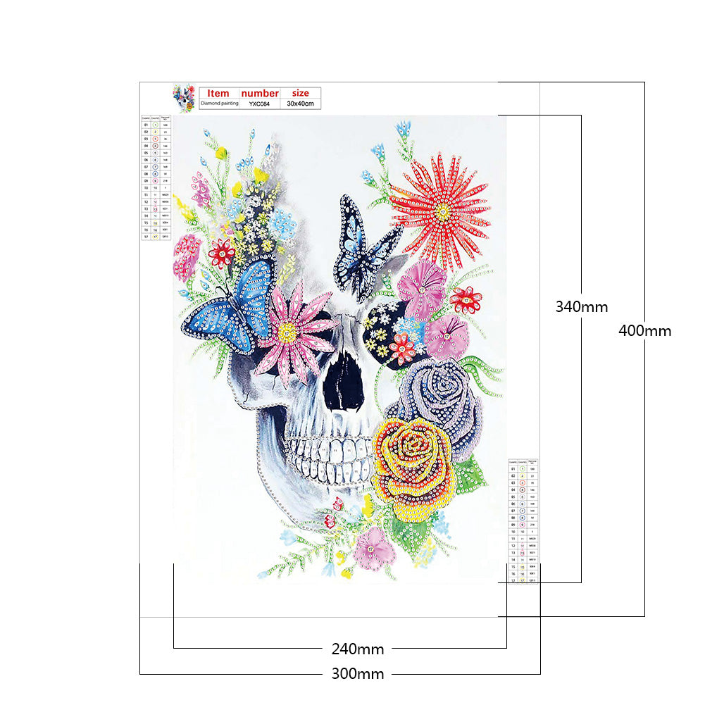 Flower Skull - Special Shaped Drill Diamond Paiting 30*40CM