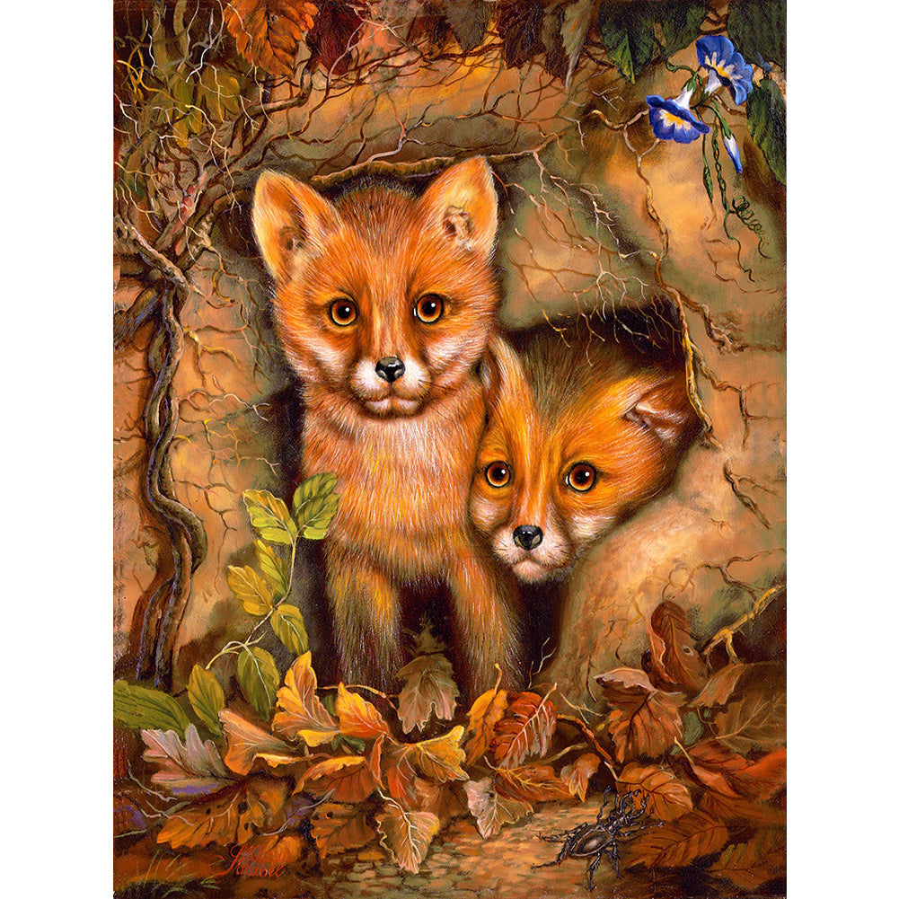 Two Foxes - Full Round Drill Diamond Painting 30*40CM