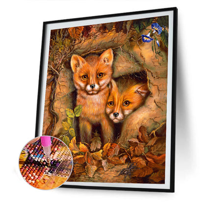 Two Foxes - Full Round Drill Diamond Painting 30*40CM