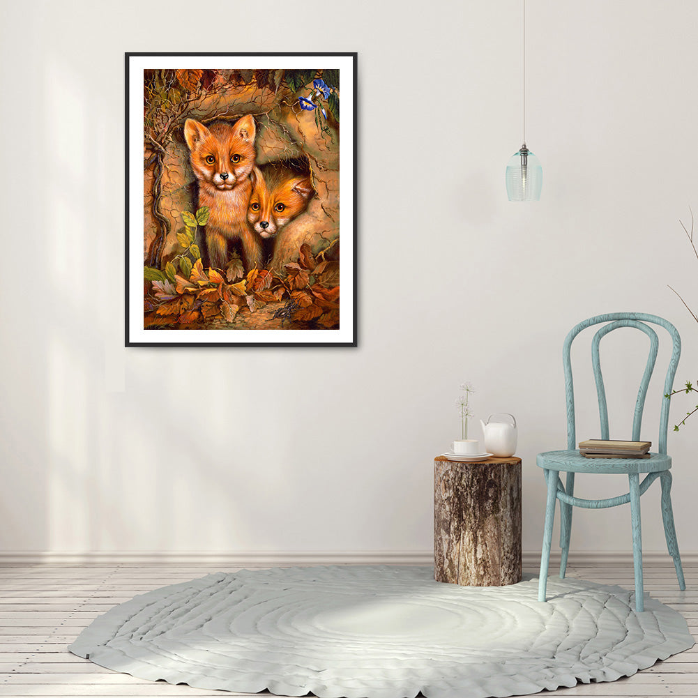 Two Foxes - Full Round Drill Diamond Painting 30*40CM