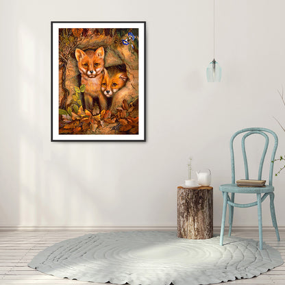 Two Foxes - Full Round Drill Diamond Painting 30*40CM