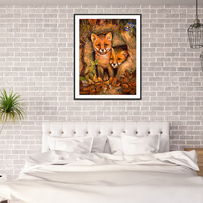 Two Foxes - Full Round Drill Diamond Painting 30*40CM