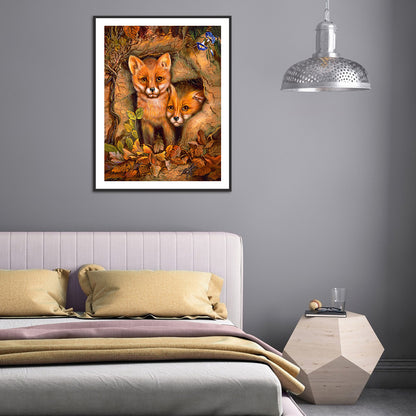 Two Foxes - Full Round Drill Diamond Painting 30*40CM