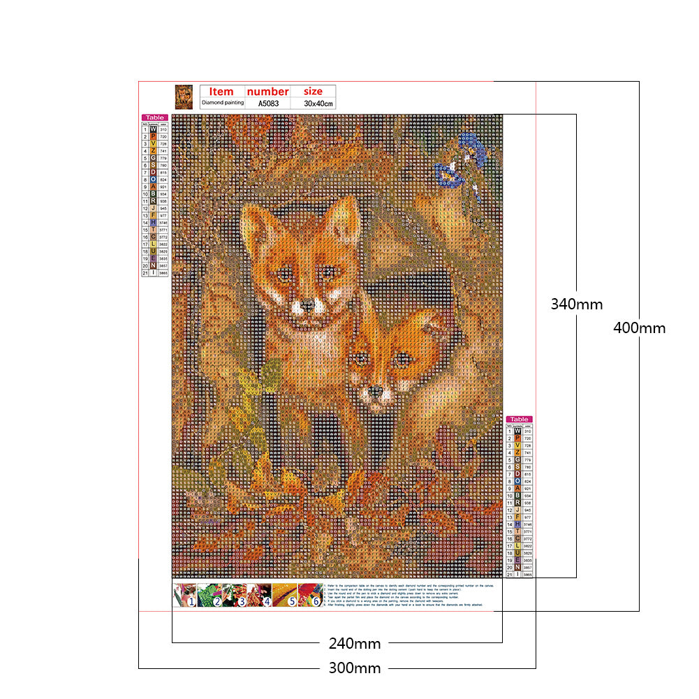 Two Foxes - Full Round Drill Diamond Painting 30*40CM