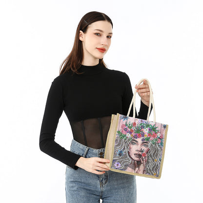 5D Diamond Painting Handbag DIY Linen Shopping Storage Bag Reusable Totes