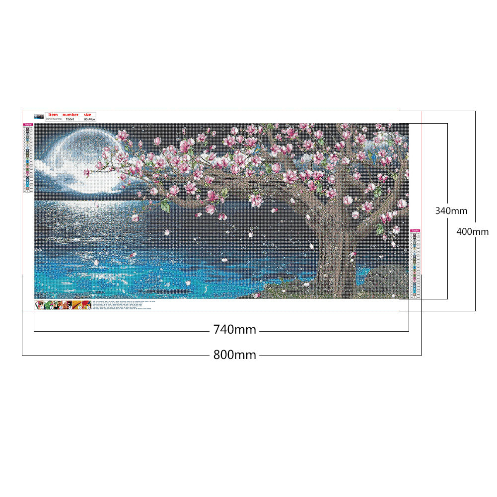 Moon Peach Blossoms - Full Round Drill Diamond Painting 80*40CM