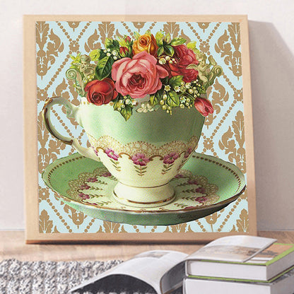 Tea Set Bouquet - Full Round Drill Diamond Painting 30*30CM