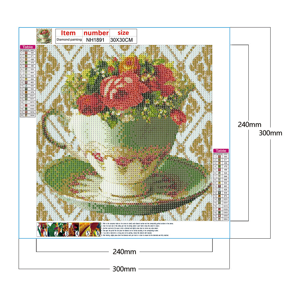 Tea Set Bouquet - Full Round Drill Diamond Painting 30*30CM