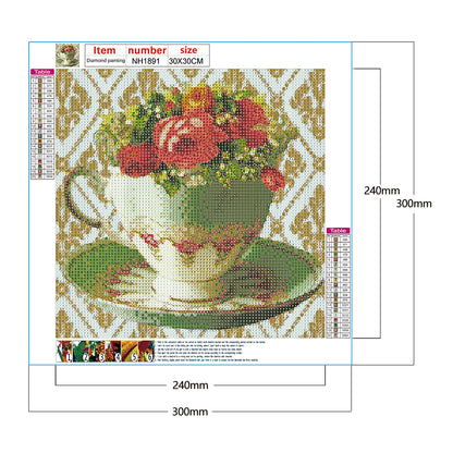 Tea Set Bouquet - Full Round Drill Diamond Painting 30*30CM