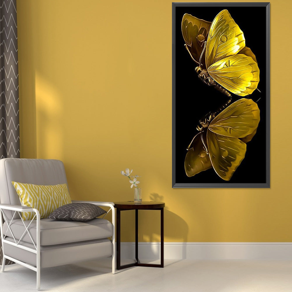 Golden Butterfly - Full Round Drill Diamond Painting 40*80CM