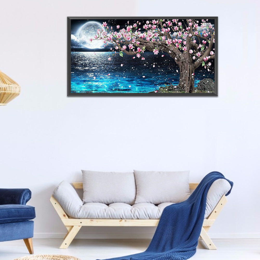 Peach Tree Under The Moon - Full Square Drill Diamond Painting 80*40CM