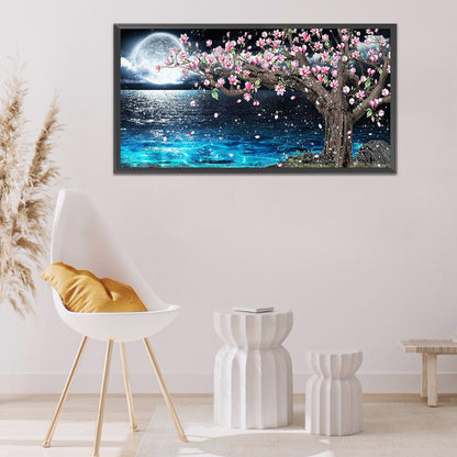 Peach Tree Under The Moon - Full Square Drill Diamond Painting 80*40CM