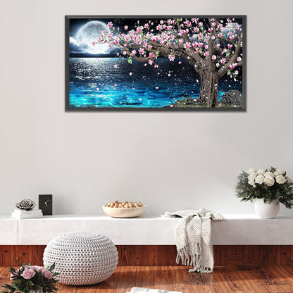 Peach Tree Under The Moon - Full Square Drill Diamond Painting 80*40CM