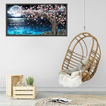 Peach Tree Under The Moon - Full Square Drill Diamond Painting 80*40CM