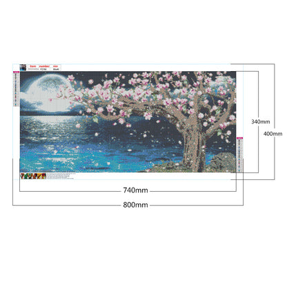 Peach Tree Under The Moon - Full Square Drill Diamond Painting 80*40CM