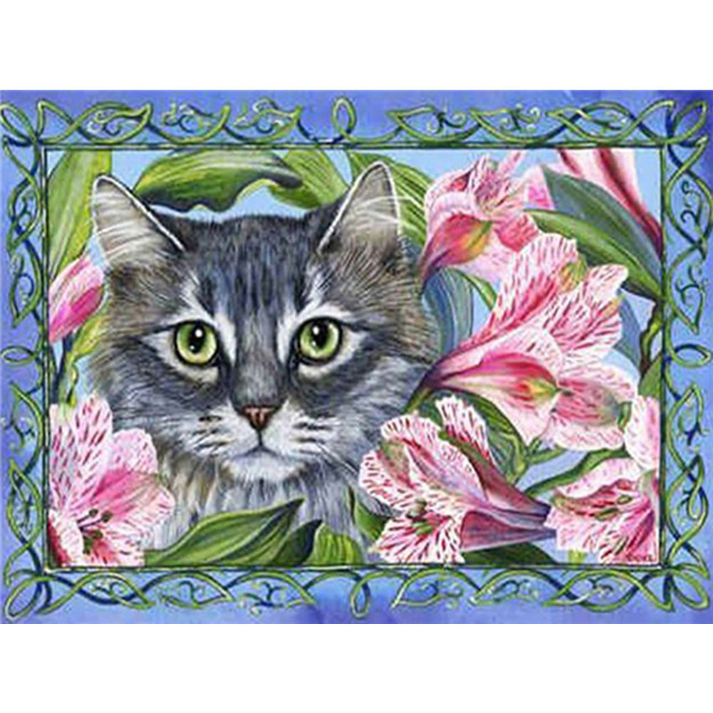 Flower Cat - Full Round Drill Diamond Painting 40*30CM