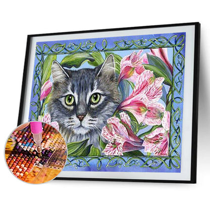 Flower Cat - Full Round Drill Diamond Painting 40*30CM