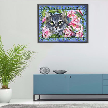 Flower Cat - Full Round Drill Diamond Painting 40*30CM