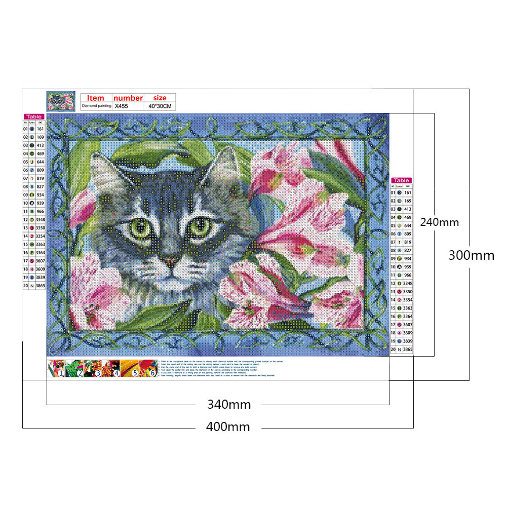 Flower Cat - Full Round Drill Diamond Painting 40*30CM