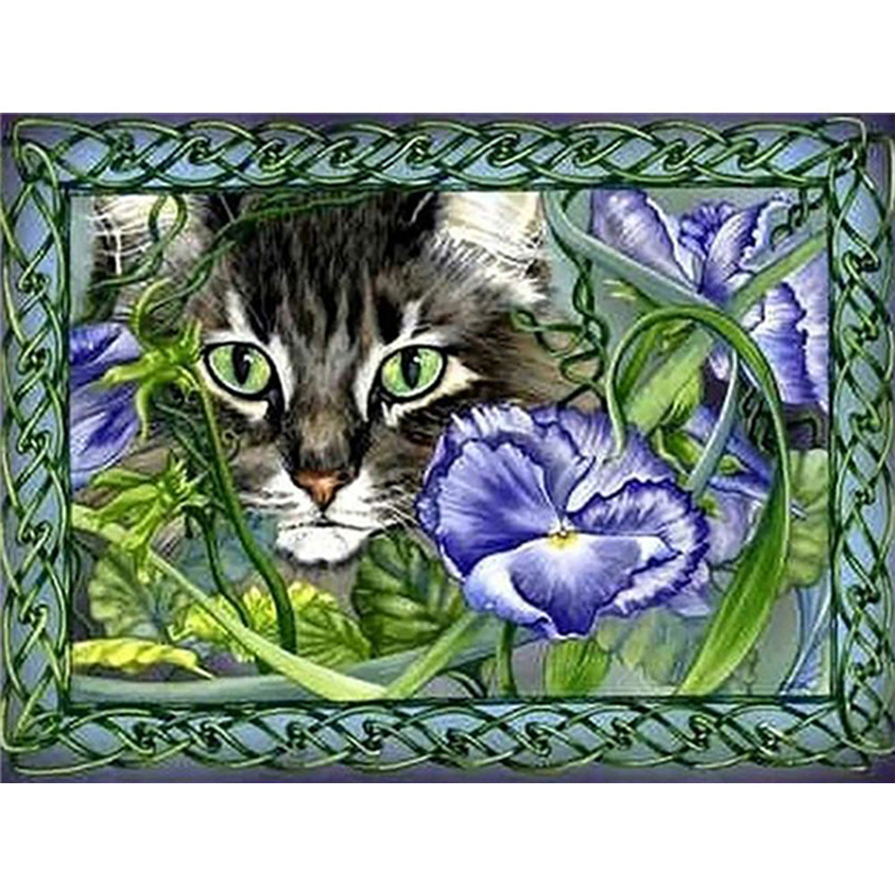 Flower Cat - Full Round Drill Diamond Painting 40*30CM