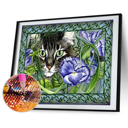 Flower Cat - Full Round Drill Diamond Painting 40*30CM