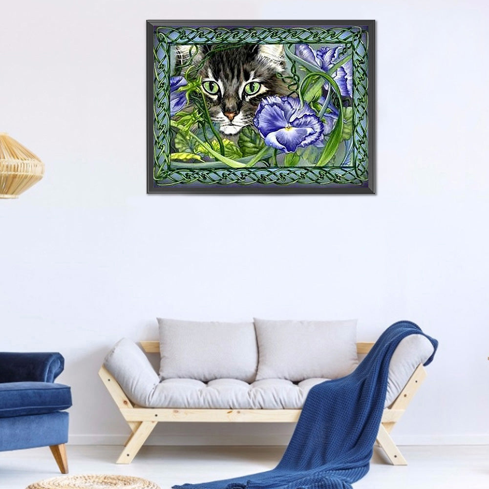 Flower Cat - Full Round Drill Diamond Painting 40*30CM