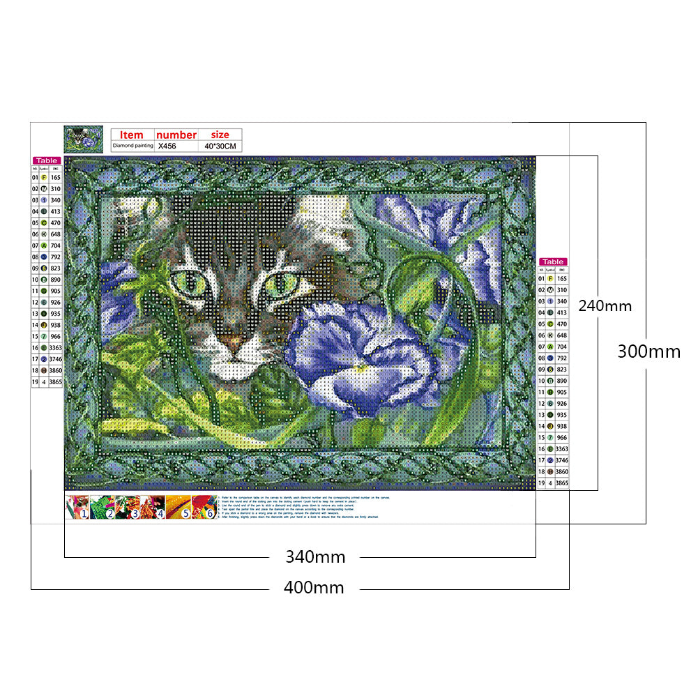 Flower Cat - Full Round Drill Diamond Painting 40*30CM