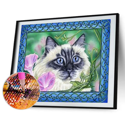 Flower Cat - Full Round Drill Diamond Painting 40*30CM