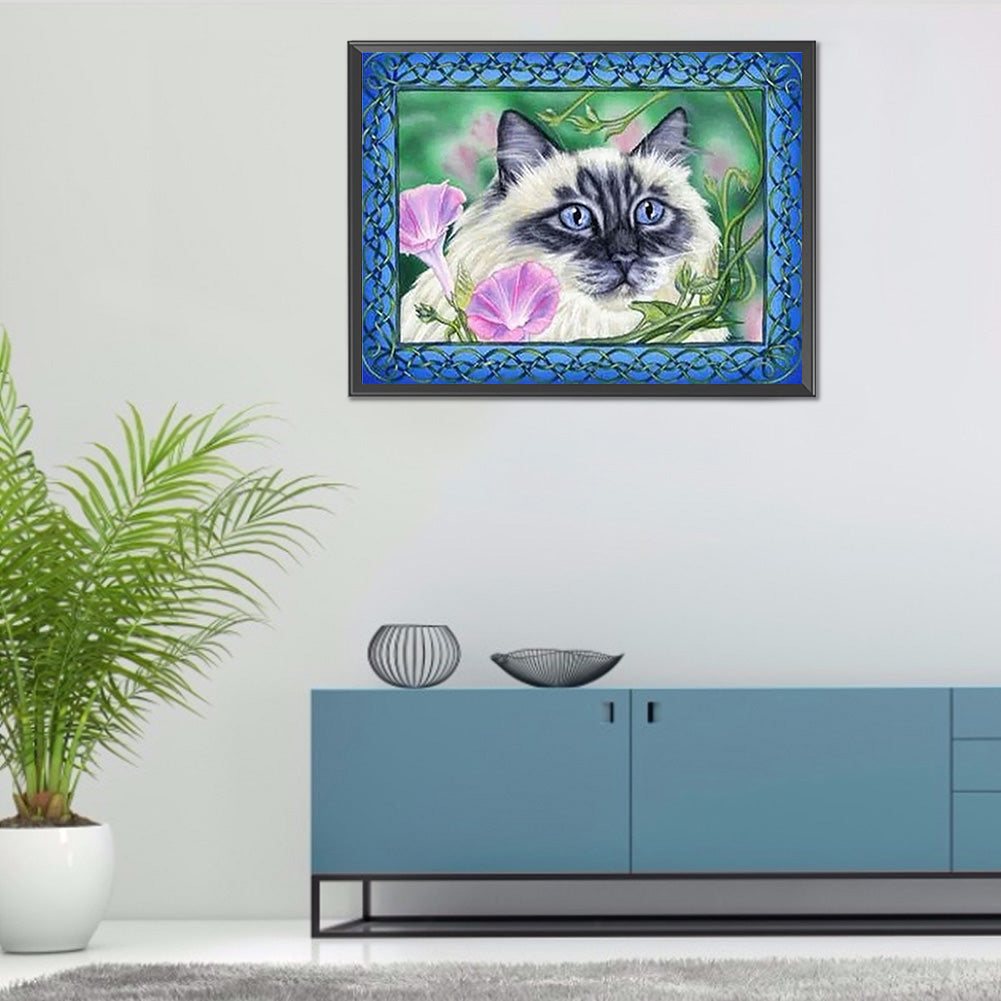 Flower Cat - Full Round Drill Diamond Painting 40*30CM