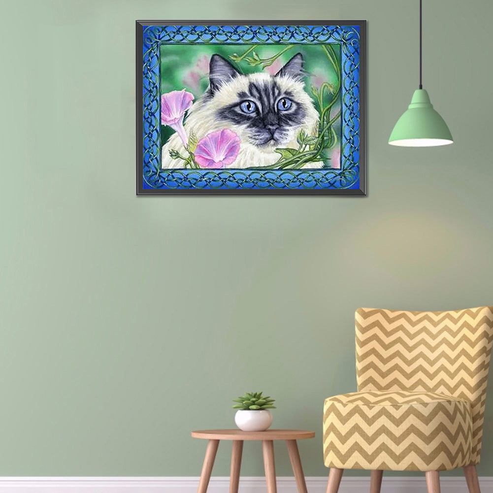 Flower Cat - Full Round Drill Diamond Painting 40*30CM